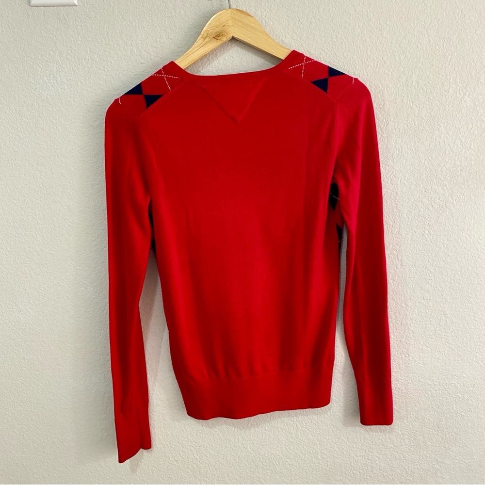 Tommy Hilfiger Red Argyle V-Neck Sweater 100% Pima Cotton XS Preppy - Picture 7 of 8